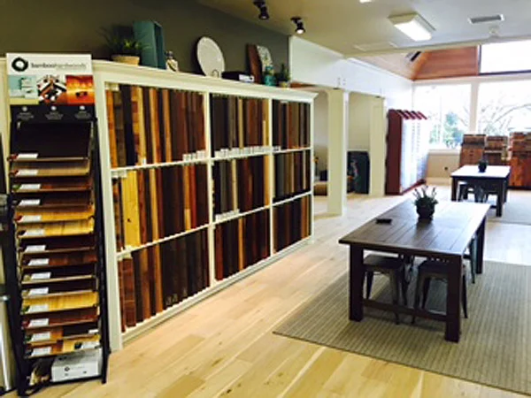 Flooring displays inside Paulson's Vancouver showroom